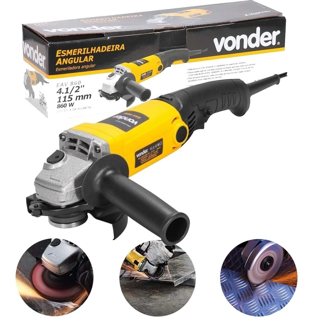 Esmerilhadeira Angular - VONDER- EAV650 - 650W - 110V - 115mm 4.1/2" com 3 discos - Imagem 2